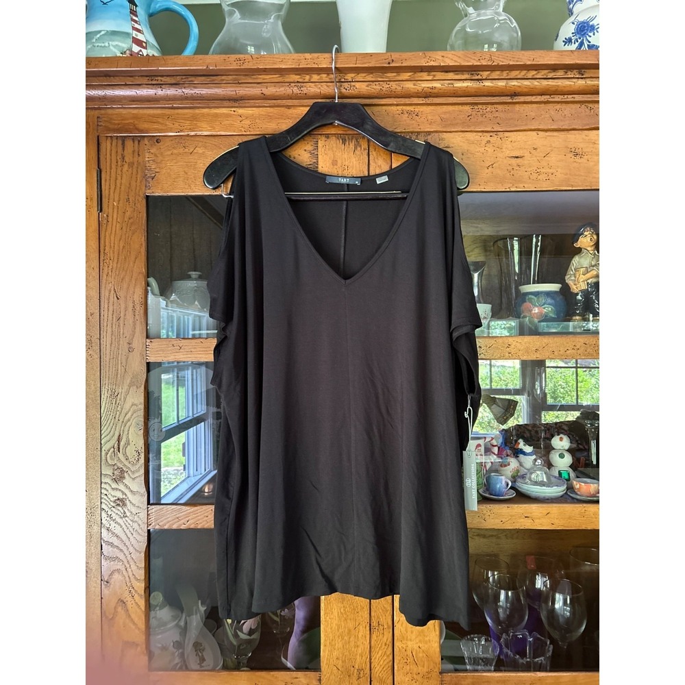 NWT Tart solid black short sleeve cold shoulder v neck tunic top size 2X